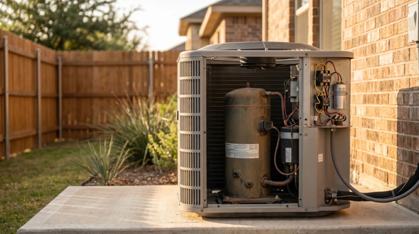 AC unit electrical panel in San Antonio TX being inspected by a technician